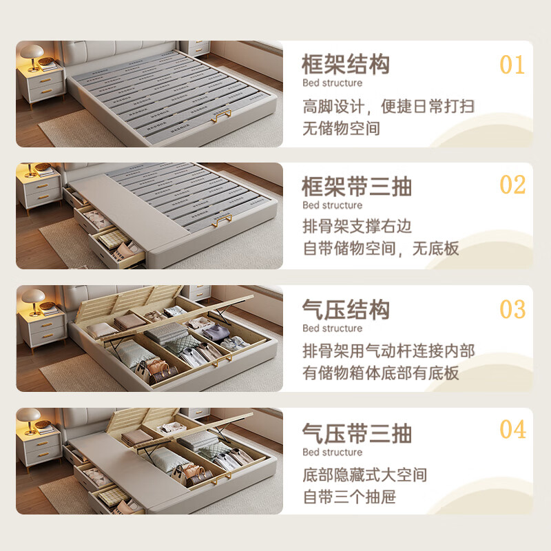 Xiangli Huating cream style simple double bed 1.8m