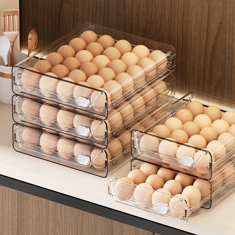 Baichao refrigerator egg storage box, crisper, kitchen organization artifact, rack, egg box, special drawer-type egg box, double layer extra large - (can hold 60 eggs)