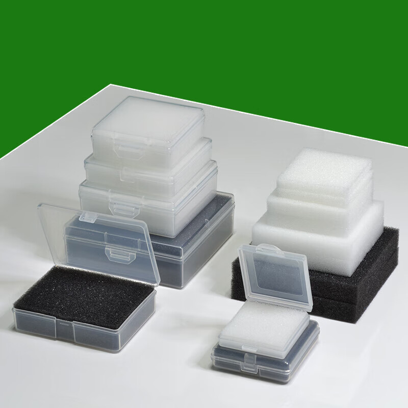 Square transparent plastic box small pp box optical glass lens packaging box with shockproof sponge storage box white 8030 outer size 80*80*30MM with 2 pieces of white sea