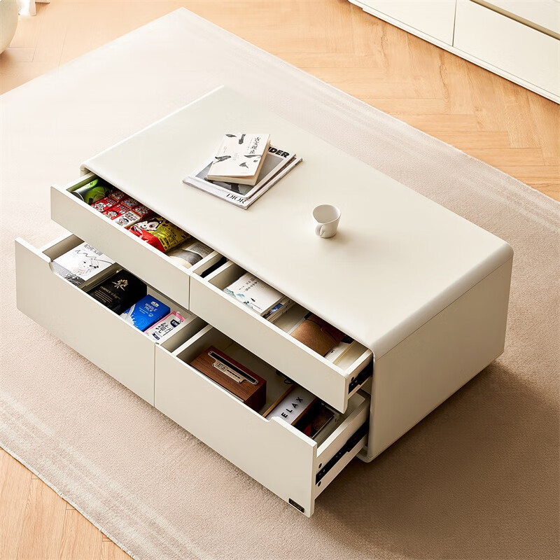 Quanyou Home Small Apartment Floor-standing Coffee Table Modern Simple Cream Style Living Room Storage Storage Cabinet Home New Style