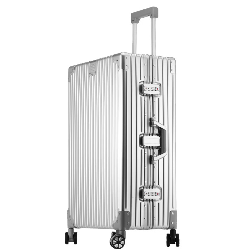 World Geographic German Aluminum Magnesium Alloy Luggage Men's and Women's Metal Trolley Case Business Travel Boarding Case Luggage Password Box Aluminum Magnesium Alloy-Luxury Silver 24 Inches-Golden Size for Travel/Mid-to-Long Distance Travel