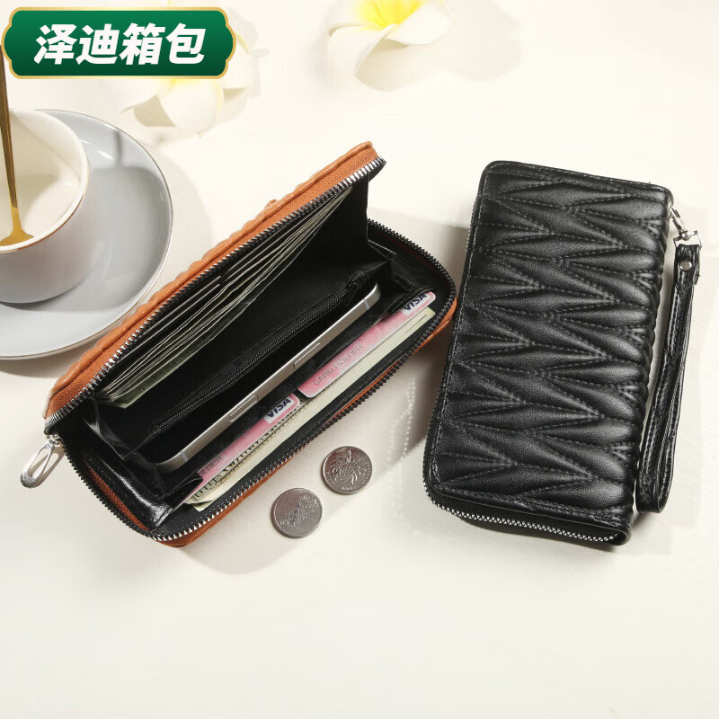 Ye Yuyunluo Valentine's Day Wallet Women's Long Embroidery Thread Mobile Phone Bag Wallet Multi-Slot Card Bag New Year's Clutch Bag Trendy Black