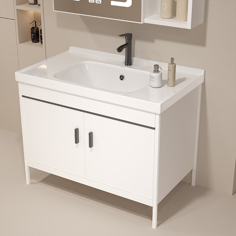 Jomoo's new bathroom space aluminum washbasin cabinet combination bathroom bathroom cabinet washbasin integrated ceramic floor-standing washbasin 5036 ceramic basin + floor cabinet + ordinary mirror cabinet