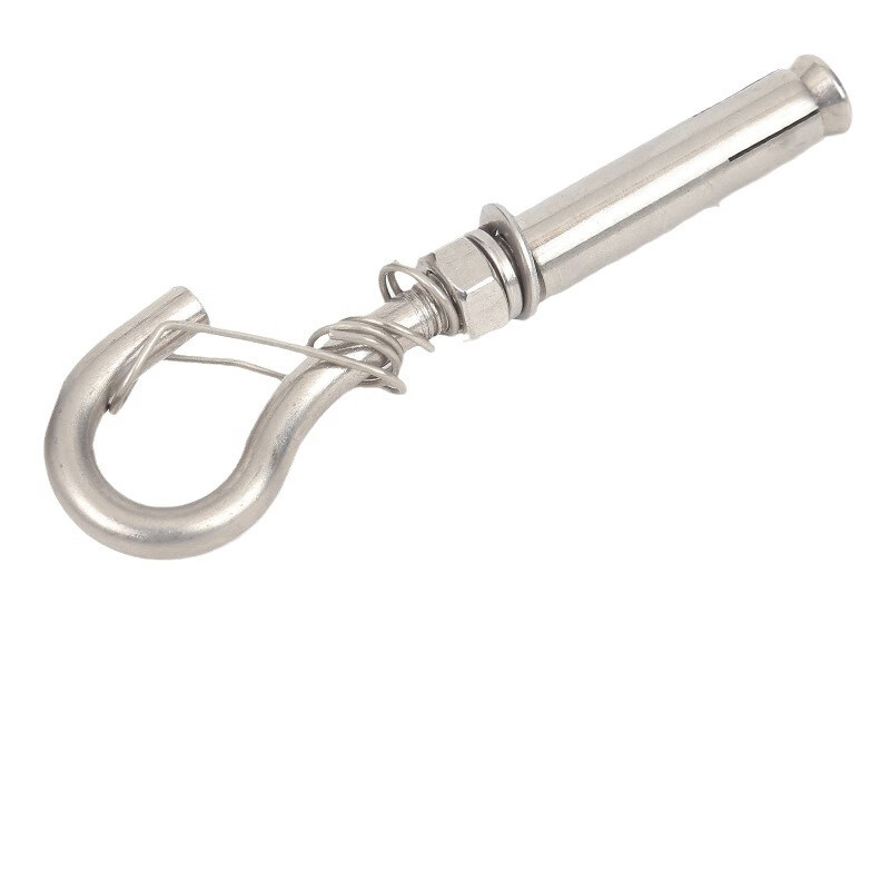 He Jiangong stainless steel expansion hook expansion screw hook manhole cover anti-fall net hook with spring anti-falling ring expansion bolt M8-with spring expansion hook 2 pieces