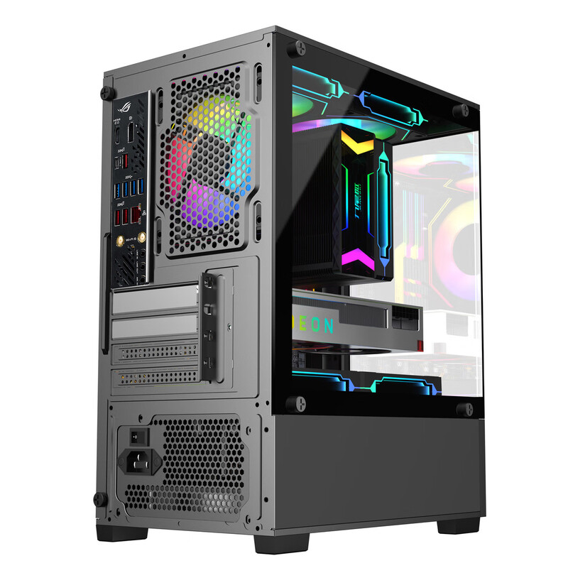 Jiuweihu sea view room column-free MINI computer case desktop double-sided glass side see-through/support MATX motherboard/120 water cooling T09 column-free MINI sea view room white + 5 white light fans