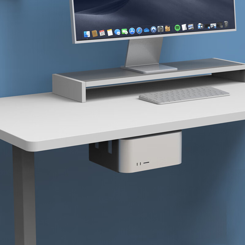Meiyizhi Mac Studio wall-mounted/under-desk dual-use metal storage rack bracket to save space, padded and scratch-resistant steel plate material