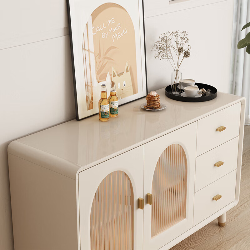 Rayle folding dining table sideboard cream style white retractable restaurant storage cabinet small apartment integrated storage home dining table MZY dining table cabinet-140 retractable 140*40*73