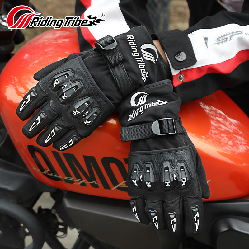 RidingTribe motorcycle riding gloves winter plus velvet thickening waterproof electric vehicle summer commuting waterproof anti-fall touch screen motorcycle T2 white-winter warmth L size