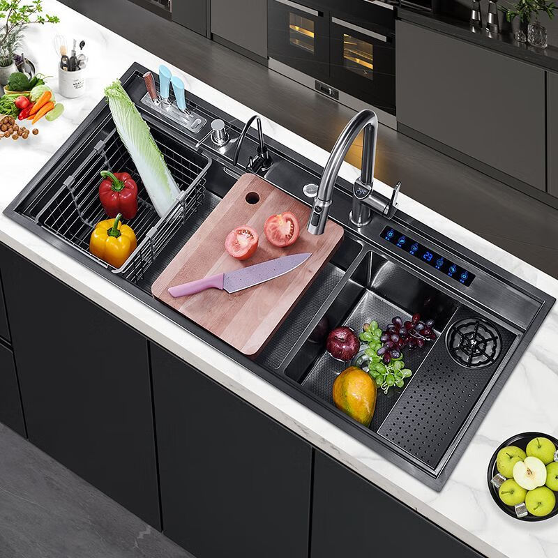 Ye Yu Intelligent Large Single Slot Kitchen Ultrasonic Vegetable Disinfection and Removal of Pesticide Residues Dishwashing Sink Multifunctional Large Double Slot Vegetable Basin 10050 Ultrasonic + Double Sink/Soap/Clean/Table