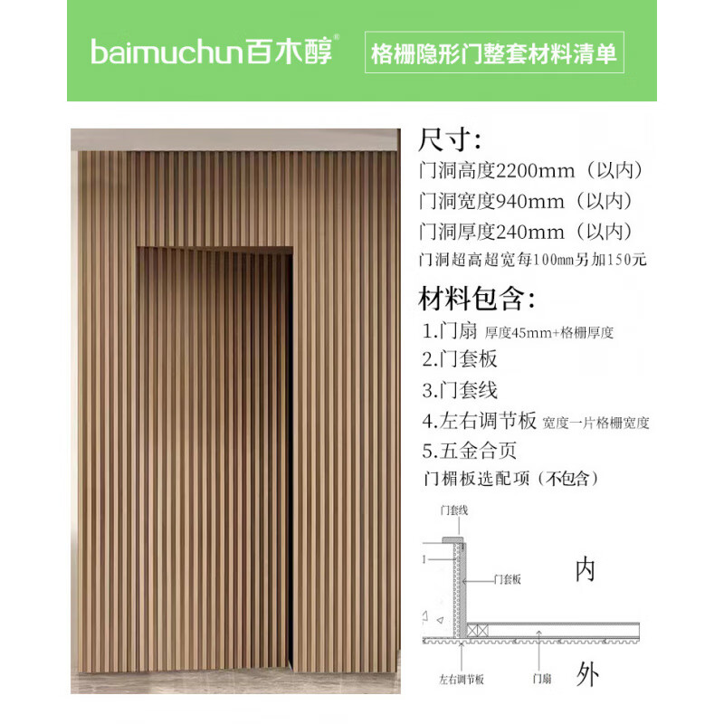 Solid wood grille invisible door wood veneer hidden door bedroom secret door TV background wall living room integrated custom door wall grille invisible door customization/set