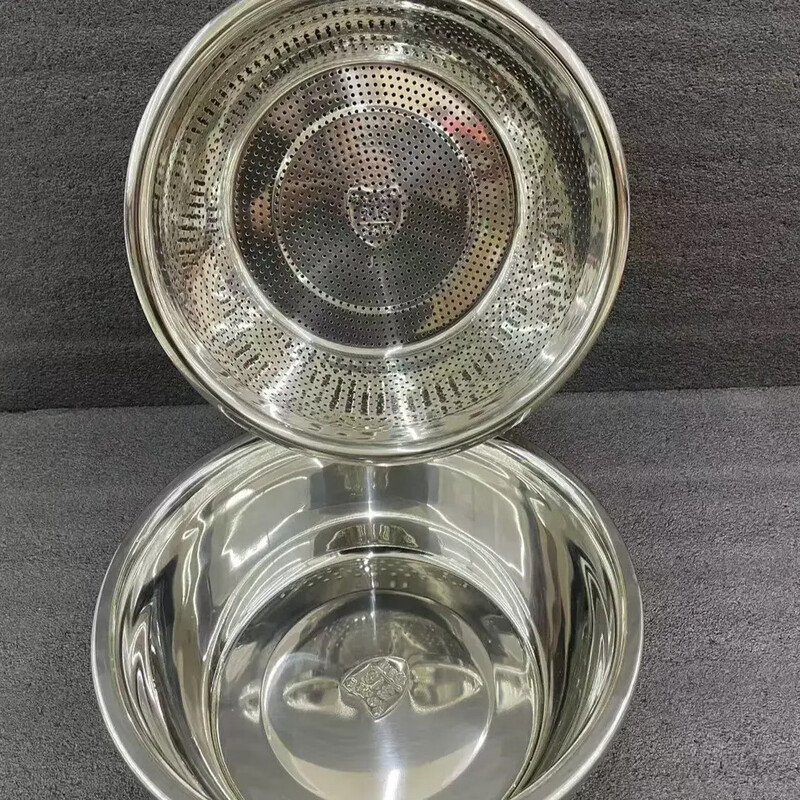 Two-piece set of stainless steel leaky basin rice sieve kitchen rice washing vegetable drain basin washing fruit 32cm leaky basin + solid basin