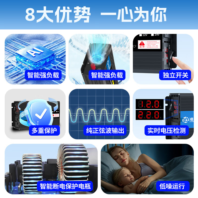 Zhunhang vehicle-mounted inverter 24v to 220v pure sine wave truck high-power electric vehicle tricycle stall 3000W