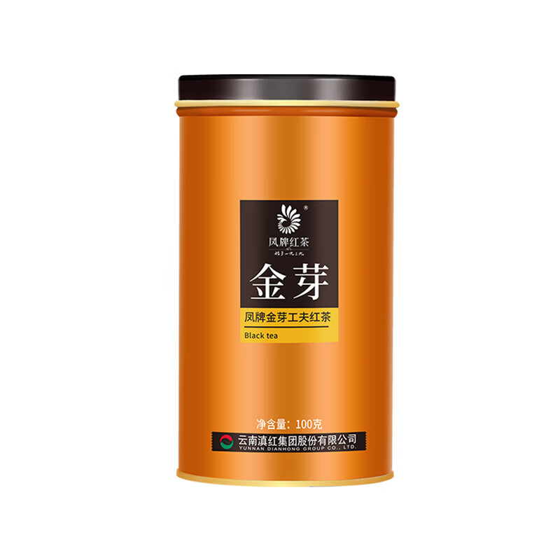 Feng brand black tea, Dianhong Jinya Chinese time-honored brand, premium Fengqing Dian black tea, sweet flavor tea, single can 100g