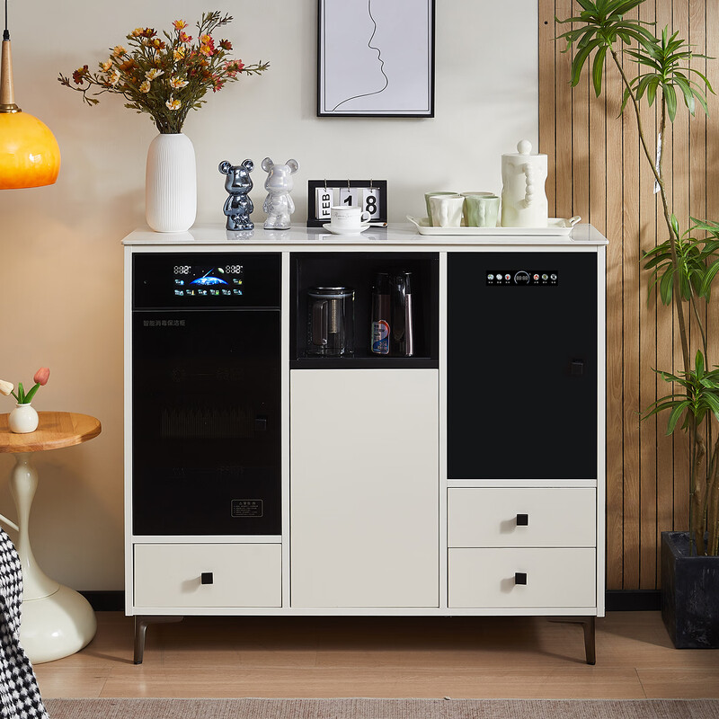 Zetian all-aluminum tea bar machine with refrigerator refrigeration high-end smart office living room integrated sideboard tea cabinet off-white hot and cold three-door refrigerator refrigeration
