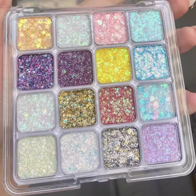 GECOMO Children's Eyeshadow Palette Stage Makeup Non-toxic Glitter Powder Sequins Super Shiny Crystal Eye Makeup Makeup Mermaid Sequins New Year's Day