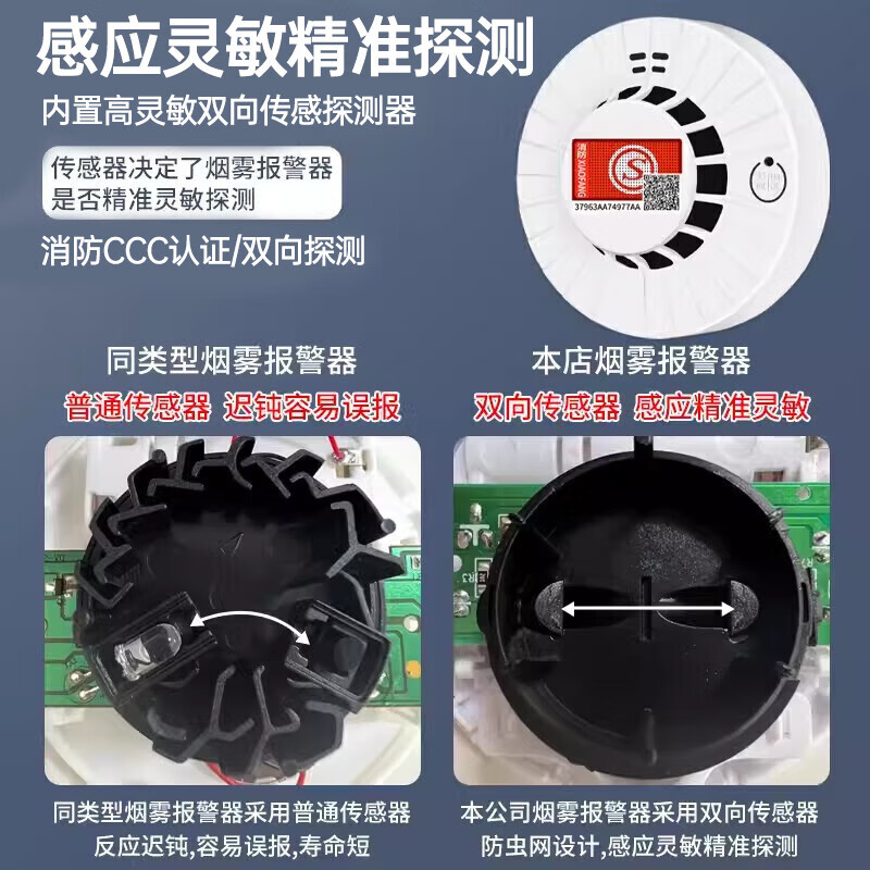 Quxing Smoke Alarm National Standard 3C Certified Independent Smoke Alarm Fire Fire Detector Wiring-Free Battery Model