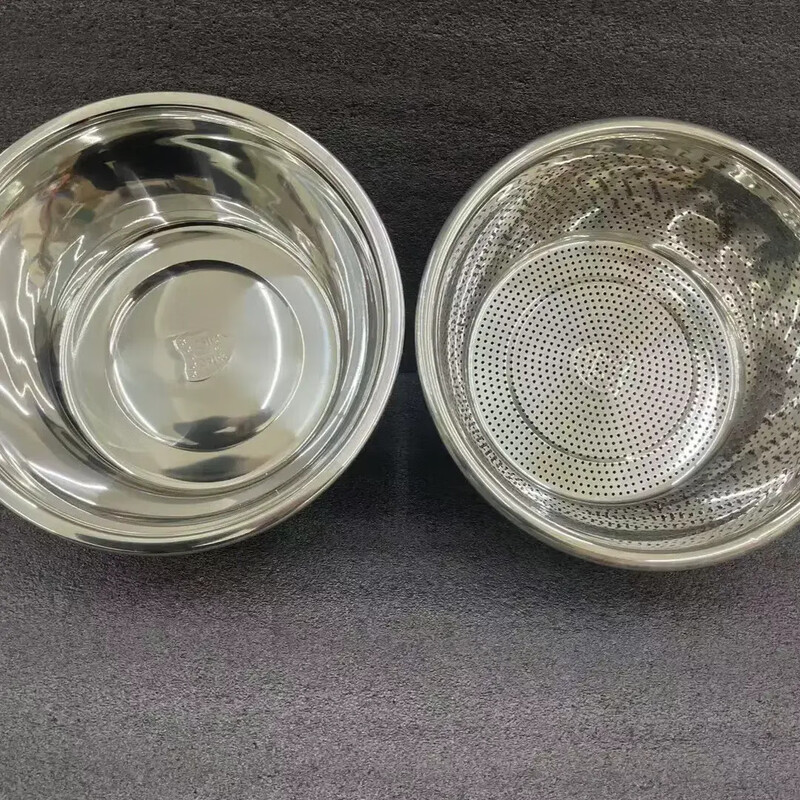 Two-piece set of stainless steel leaky basin rice sieve kitchen rice washing vegetable drain basin washing fruit 32cm leaky basin + solid basin