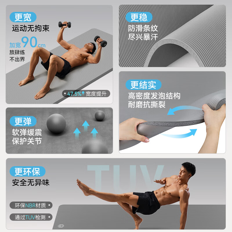 Made in Tokyo, yoga mat, fitness mat, men's non-slip professional yoga mat, sports thickened and lengthened 2 meters, shock-absorbing, soundproofing, aerobics mat gray