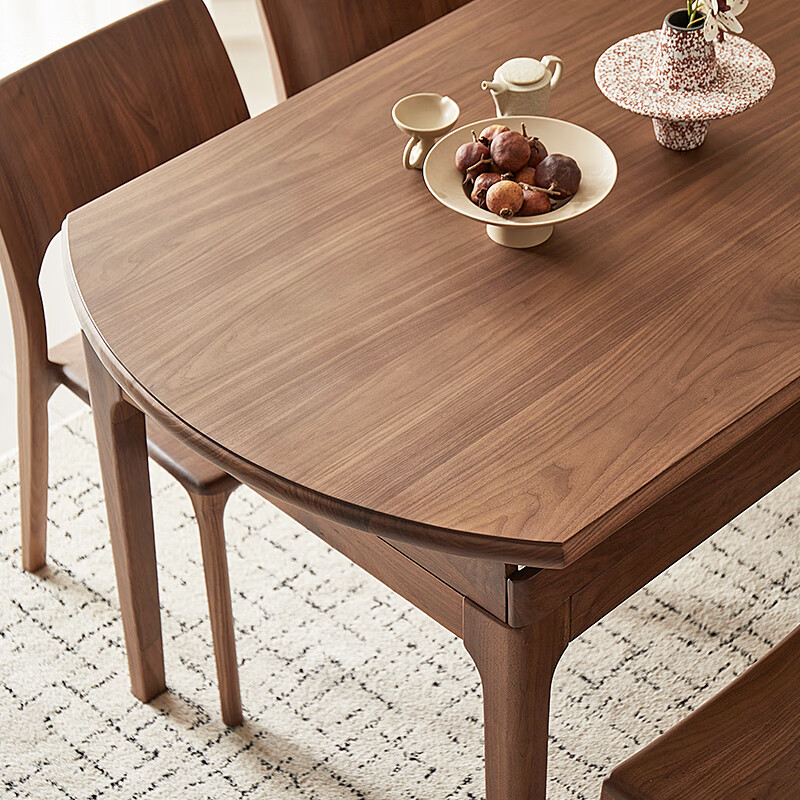 Faner solid wood round table dining table North American black walnut retractable folding dining table Nordic style log dining table deliberate round table 1.35m North American black walnut