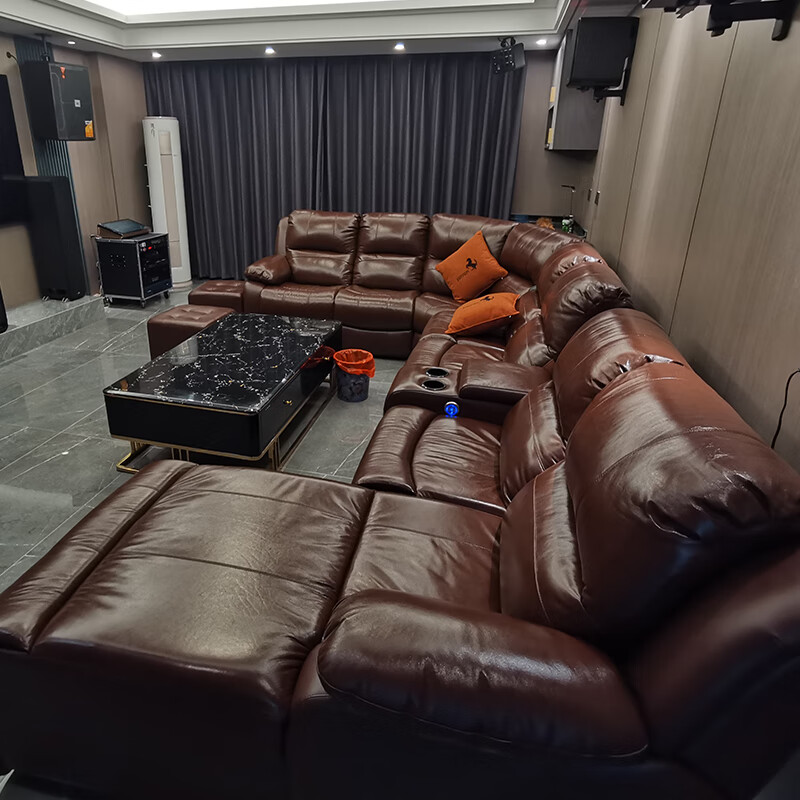 Xinchu Jiye home theater sofa first layer cowhide video room KTV electric function U-shaped corner leather sofa 5.4 meters 9 seats + 2 turns + coffee table imported first layer cowhide