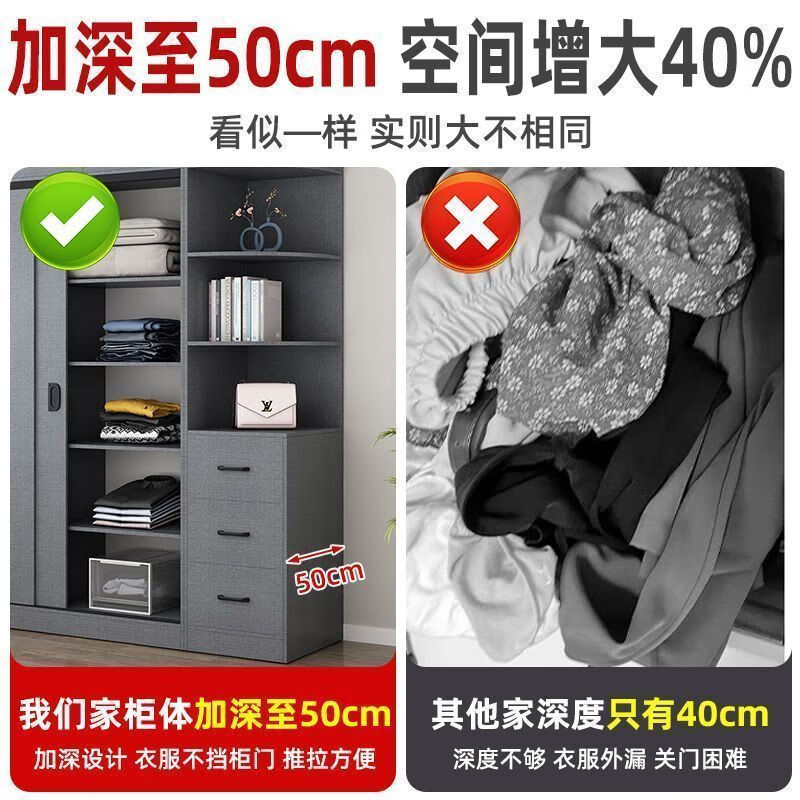 Yinhe Wardrobe Home Bedroom Modern Simple Sliding Door Wooden Cabinet Rental Economical Milk White Delivered Downstairs + Installation by Yourself 80 Width 40 Height 180 Centimeters Single Cabinet