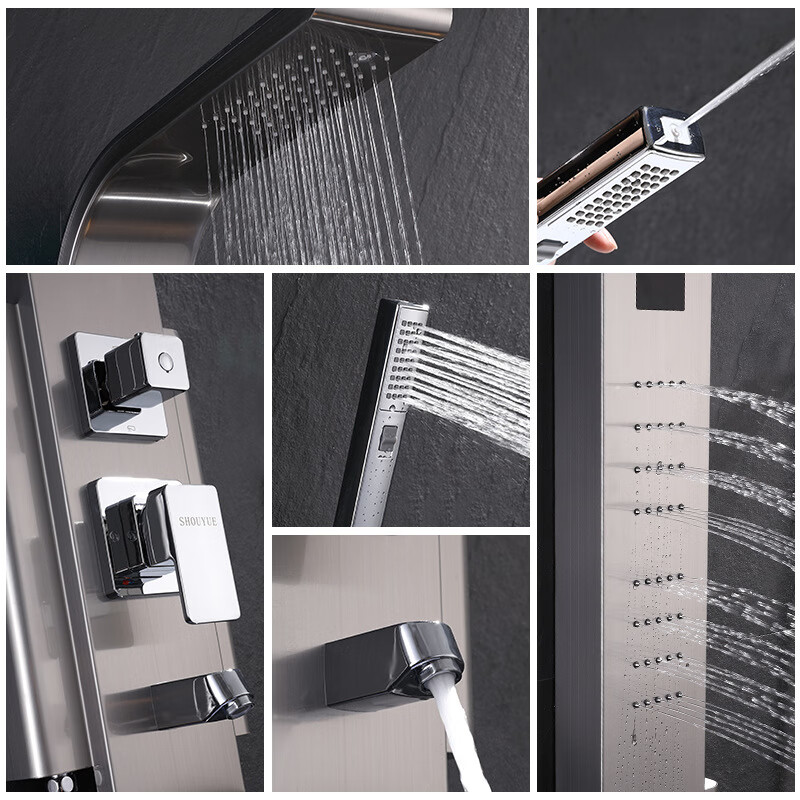 Shouyou 304 stainless steel bathroom smart screen shower screen rain shower digital display rain massage bath shower column 1061 brushed hot and cold