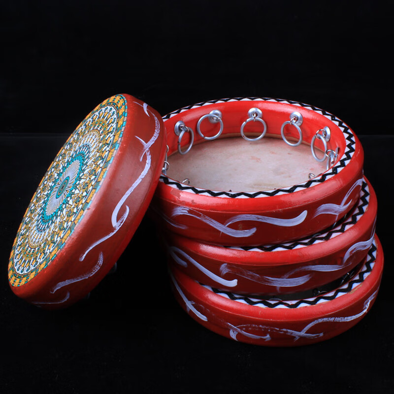 Jingqiao Xinjiang ethnic musical instrument dance performance painted cowhide tambourine hotel restaurant wall decoration hanging ornaments souvenir style 15 20 cm