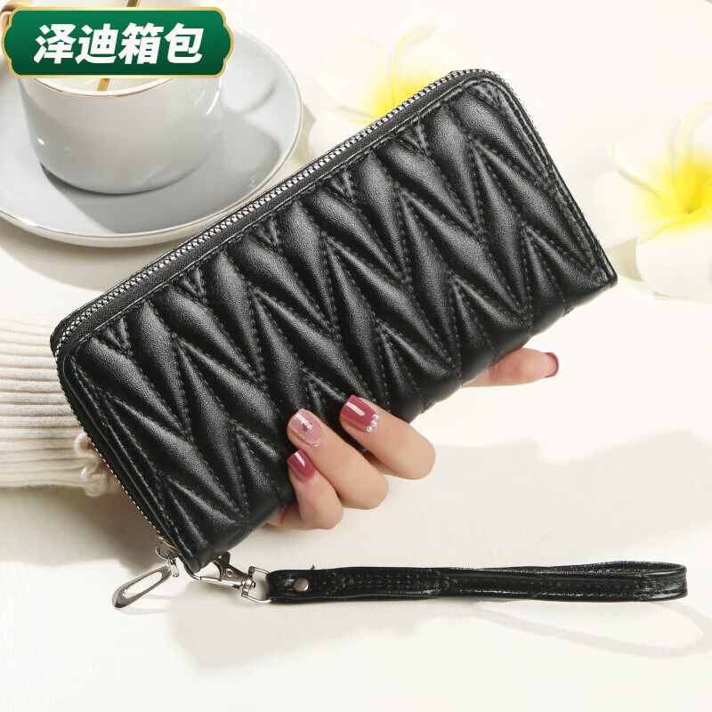 Ye Yuyunluo Valentine's Day Wallet Women's Long Embroidery Thread Mobile Phone Bag Wallet Multi-Slot Card Bag New Year's Clutch Bag Trendy Black