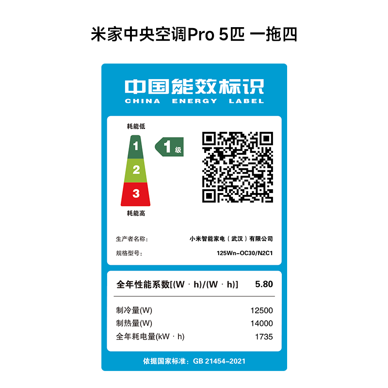 Xiaomi (MI) Mijia central air conditioner multi-split, one to four/five/six, full DC frequency conversion, Pro super first-class energy efficiency, one price all-inclusive, intelligent wired controller, 3 rows of condensers, 5 HP, first-class energy efficiency, one to four, small three bedrooms and one living room