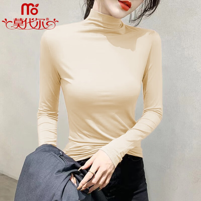 Modal half turtleneck bottoming shirt for women 2025 spring and autumn new slim fit solid color long-sleeved T-shirt for women thin trendy cotton D56-black single/piece L suitable for 100-115 pounds