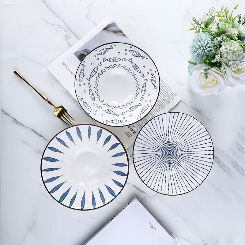 Japanese ramen bowl large bowl instant noodle bowl household Internet celebrity tableware 8 bucket hat porcelain bowl noodle restaurant bucket hat soup bowl ceramic bowl random style 8 inch bucket hat bowl 2 pieces