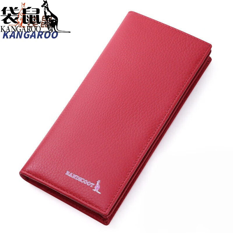 Kangaroo (KANGAROO) carefully selected quality wallet women's long genuine leather 2024 new student wallet small clear Korean head red (thick version)