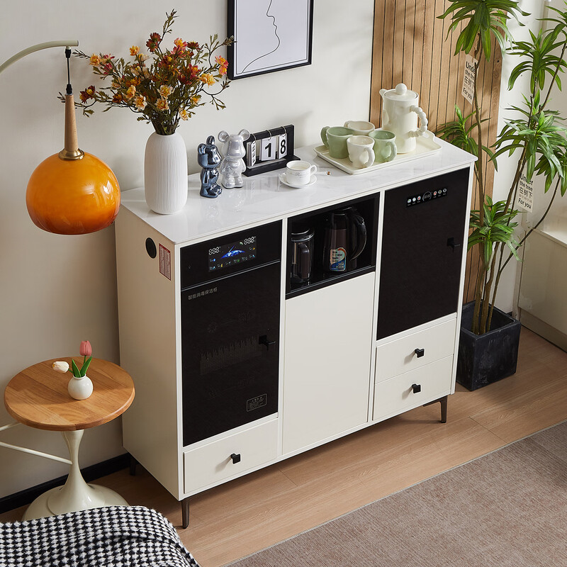 Zetian all-aluminum tea bar machine with refrigerator refrigeration high-end smart office living room integrated sideboard tea cabinet off-white hot and cold three-door refrigerator refrigeration