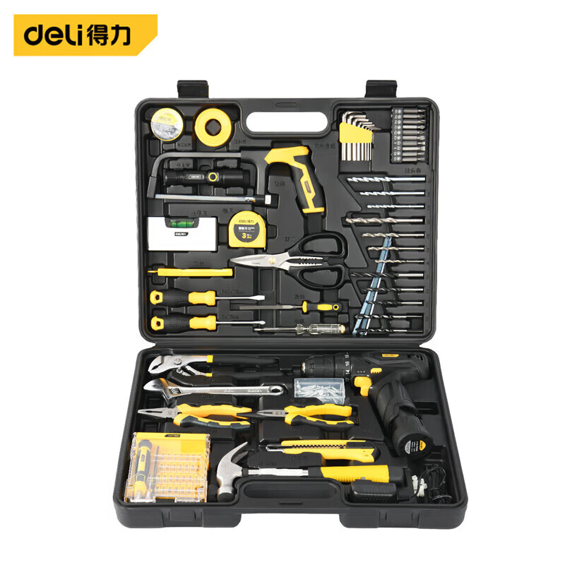 Deli electric drill hand drill rechargeable household multi-functional electric screwdriver driver hardware tool box set 85-piece household lithium electric drill set DL1085L