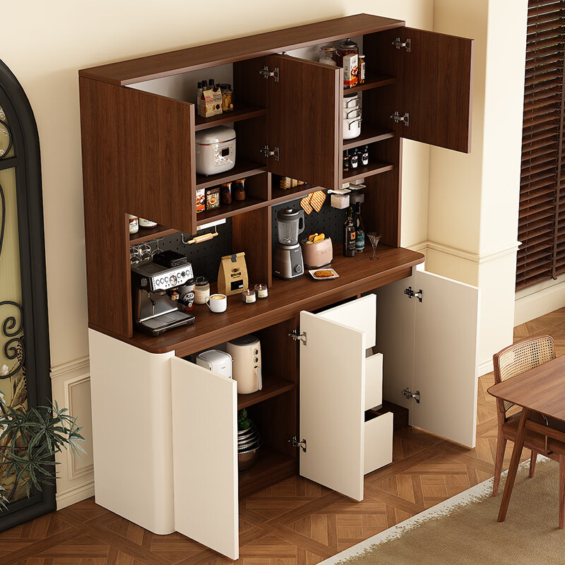 Tulio sideboard wine cabinet medieval storage rack multi-functional perforated board against the wall integrated living room home storage kitchen cabinet 80*40*200 walnut + cream high style (not the main picture)