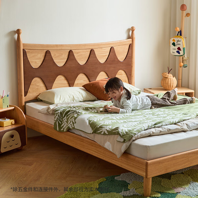 Lin's Home Furnishing all solid wood children's bed for boys and girls Nordic style suite bedroom furniture Lin's Wood Industry LH325A1 row frame | all solid wood bed + mattress 1350mm*2000mm
