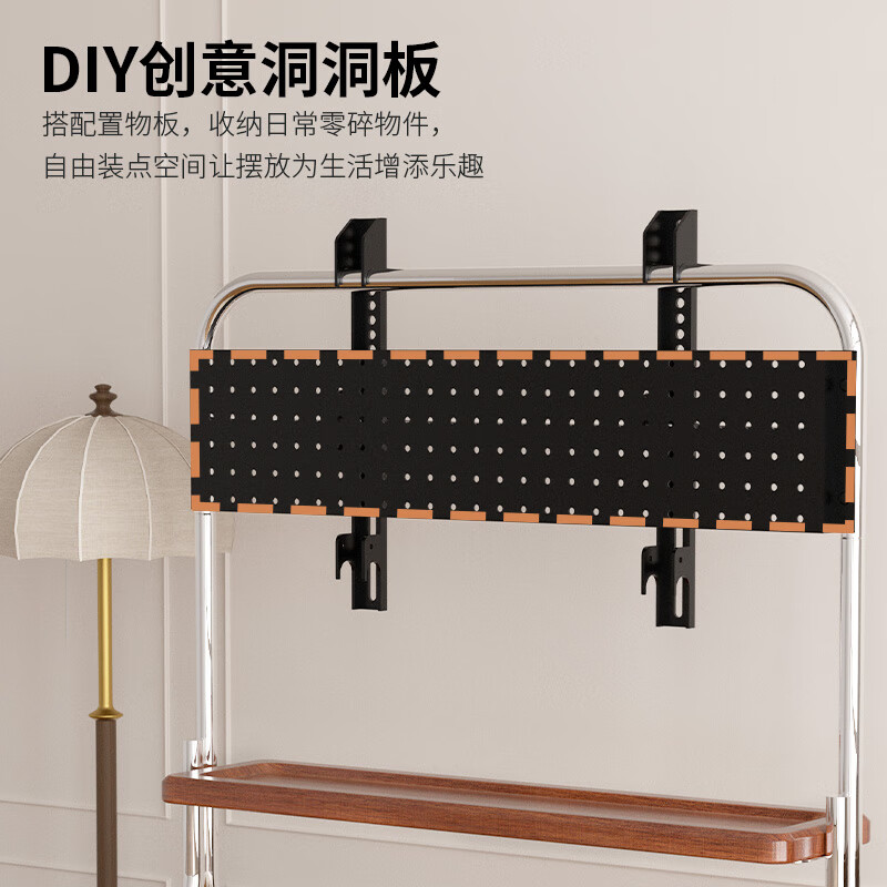 Chuanghao TV Mobile Bracket 32-75 inches Universal TV Floor Stand Movable Stainless Steel/Wood Grain Wheels Living Room Bedroom TV Hanger Perforated Board Storage Trolley 32-75 Inch Stainless Steel/Single Layer Shelf/Perforated Board Storage