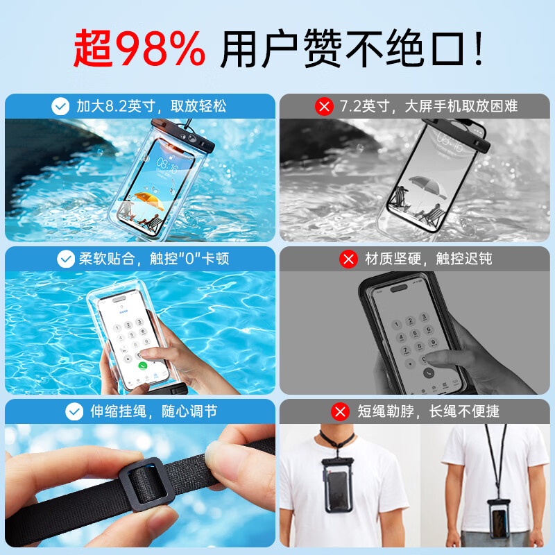 Yise (ESR) mobile phone waterproof bag with touch screen, special mobile phone bag for takeaway riders, touch screen waterproof mobile phone case, swimming lanyard, halter neck, rainproof bag, hot spring photography, diving large dustproof shell