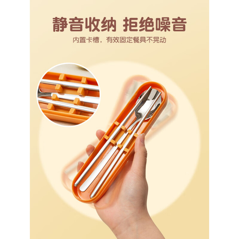 Double gun 304 stainless steel antibacterial chopsticks and spoon set DIY portable tableware three-piece student and child storage box antibacterial stainless steel portable set fresh cut mango