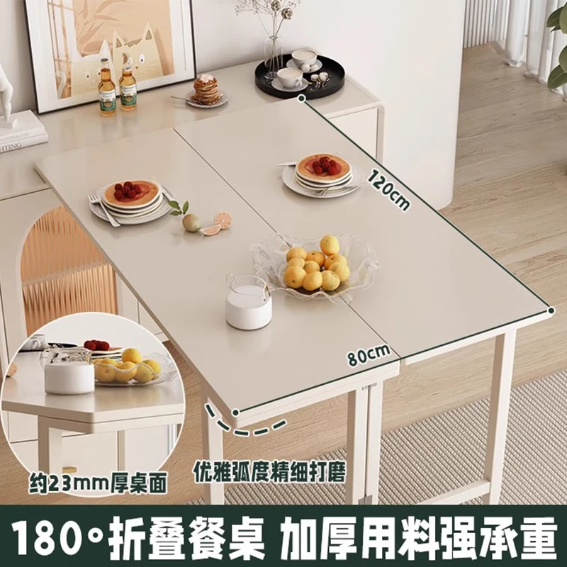 Bomengke light luxury cream style foldable dining table and sideboard integrated modern simple small apartment multi-functional storage cabinet dining table MZY dining table cabinet-120 retractable 120*40*73cm