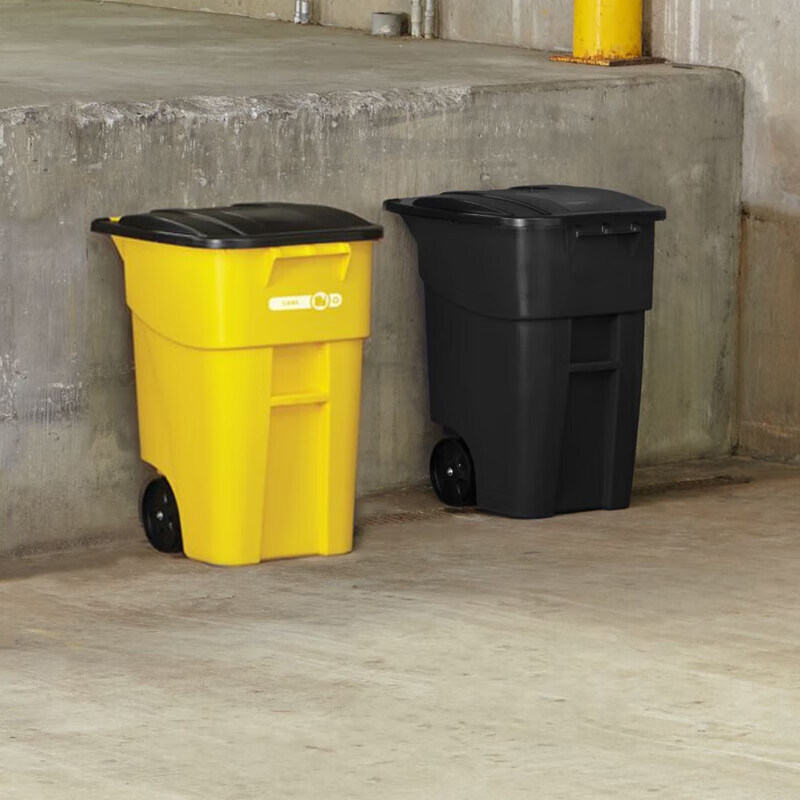 Rubbermaid Business Supplies Flagship Store Outdoor pushable trash can with lid and wheels 189L FG9W2700YEL Yellow recycling garbage classification property outdoor trash can