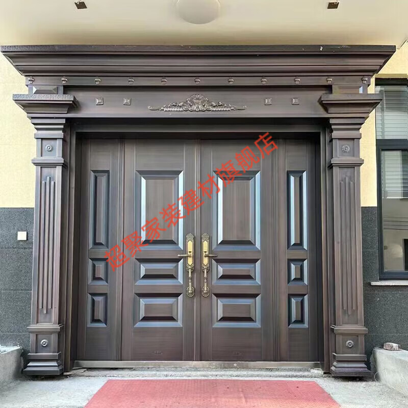 Meikejie villa entrance door, rural double-door zinc alloy imitation copper door, rural self-built house anti-theft entrance door, style 1, custom-made entrance door, customized to size