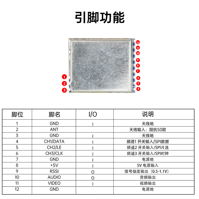 RX5808 wireless audio and video receiving module SPI control receiver remote control helicopter 5.8G reception without audio_SPI mode
