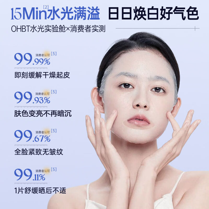 OHBT Blue Copper Peptide Mask 10 pieces for men and women to remove yellowing, brighten skin tone, anti-wrinkle, firm, anti-aging, hydrating, hydrating and light spots