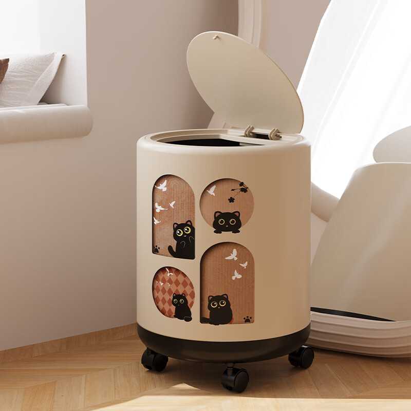Miaoli living room trash can household new style medieval style light luxury high-end large capacity high-looking bathroom with wheels removable round - cute panda pop-up lid - with wheels
