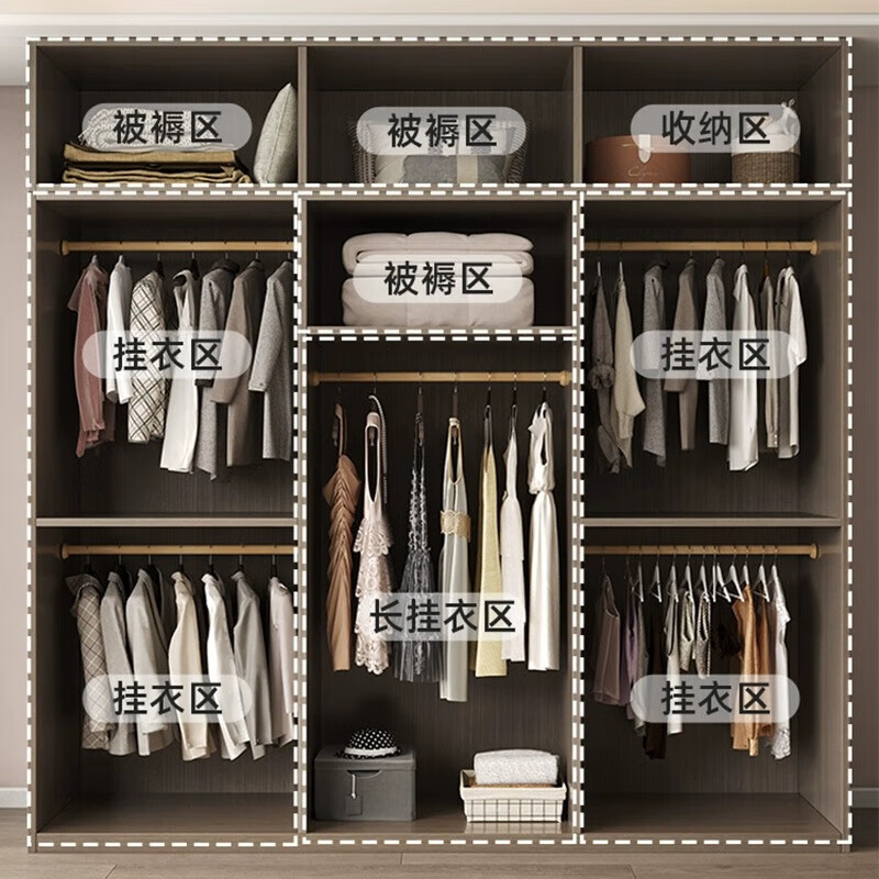 Qiaolop solid wood wardrobe bedroom home simple modern minimalist simple cabinet rental light luxury storage large wardrobe 220*60*200 glass mixed side cabinet six door khaki door installation