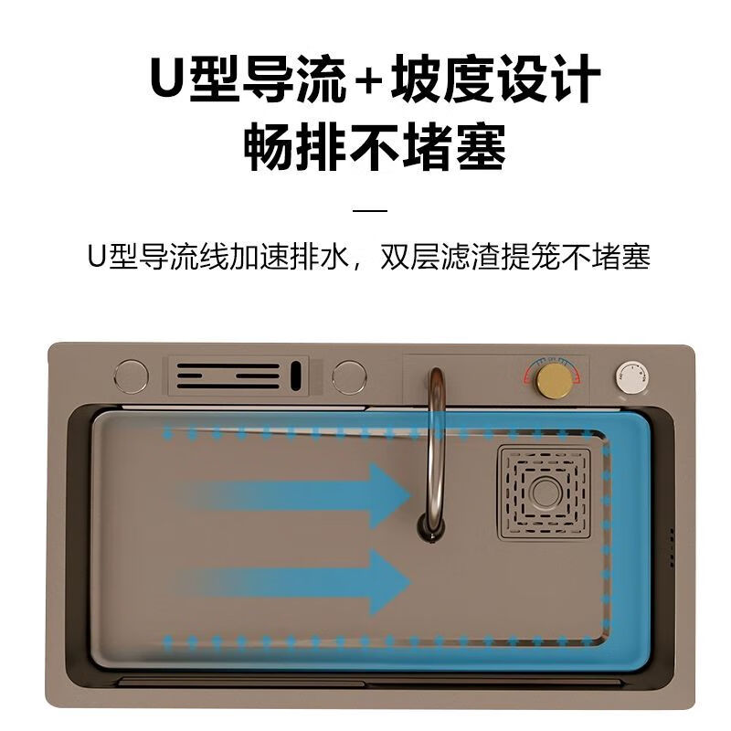 Ye Yuqiang gray kitchen sink Raindance large single-slot material sink with knife holder 68*45 top version