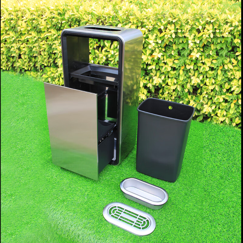 Jinke indoor and outdoor stainless steel vertical ashtray large size with ashtray commercial park shopping mall office building public ash column smoking area cigarette butt barrel X5G sand silver steel