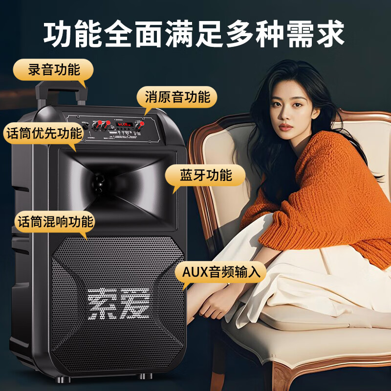 Sony Ericsson (soaiy) 12-inch square dance audio high-power portable outdoor heavy bass Bluetooth karaoke special high-volume mobile trolley speaker outdoor performance equipment dual microphone SA-T25