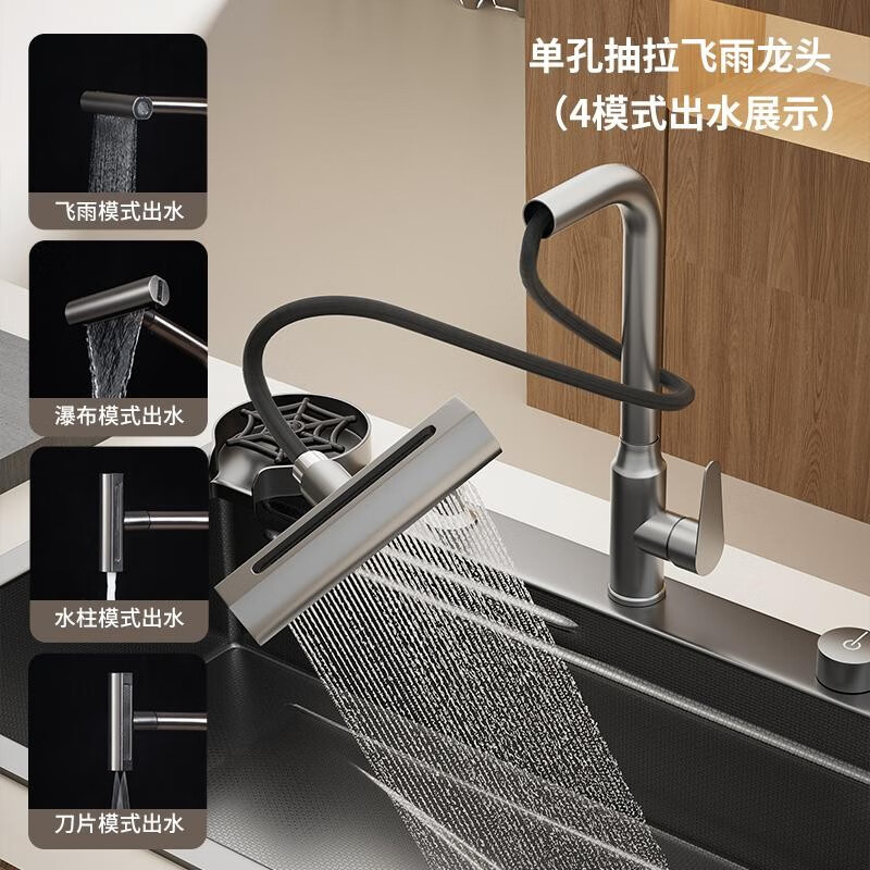 TOTO left drainage household sink 304 stainless steel under-counter washbasin millet honeycomb gun gray large single tank thickened 5MM left row C1-6845